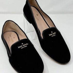 Kate Spade Claudia Loafers Black Suede Logo Flats Size 7B